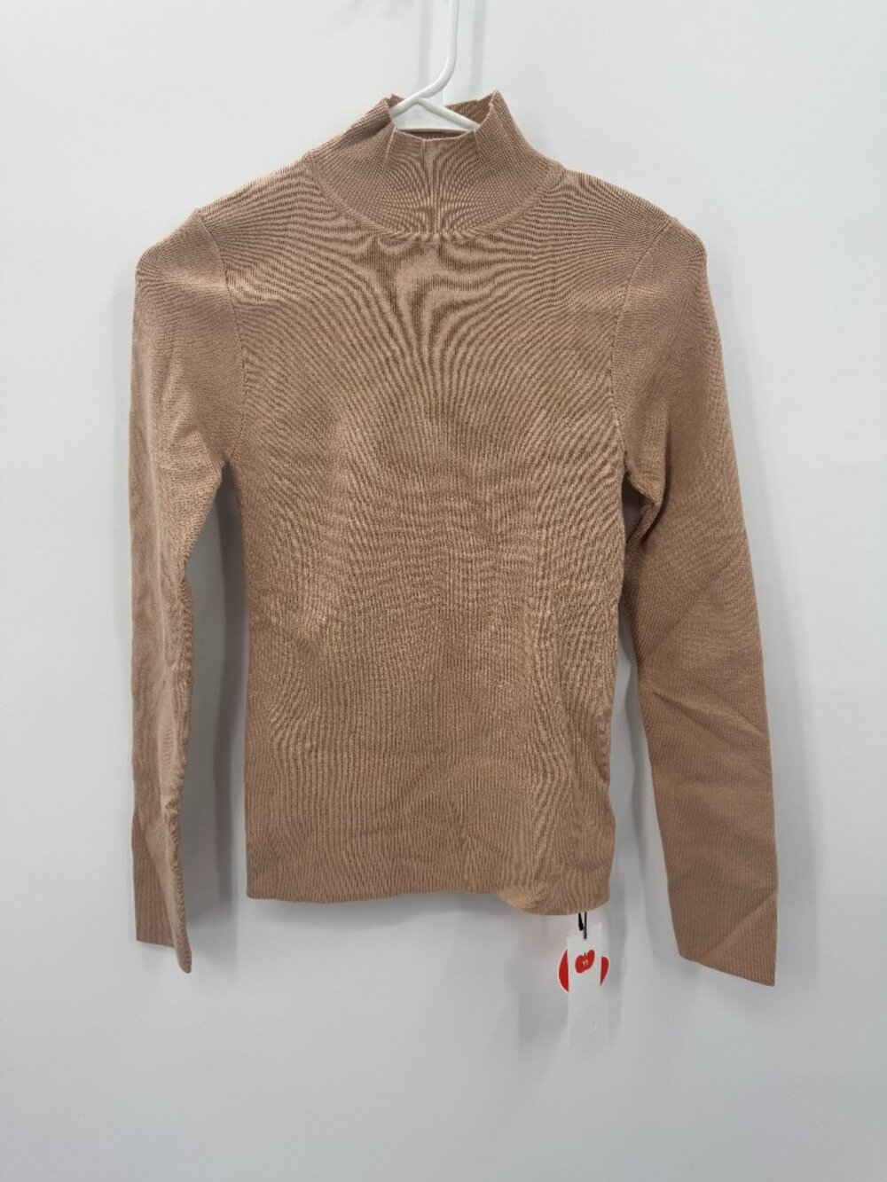 NWT Cider Mock Neck Ribbed Sweater Size Small Camel Tan Long Sleeve Knit Top